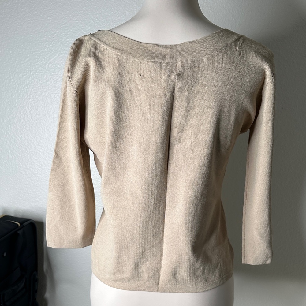 Joseph Cream Long Sleeve Top with Beaded Green Accent - Picture 8 of 9